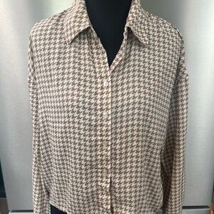 PINK ROSE Brown Houndstooth Women's Shirt